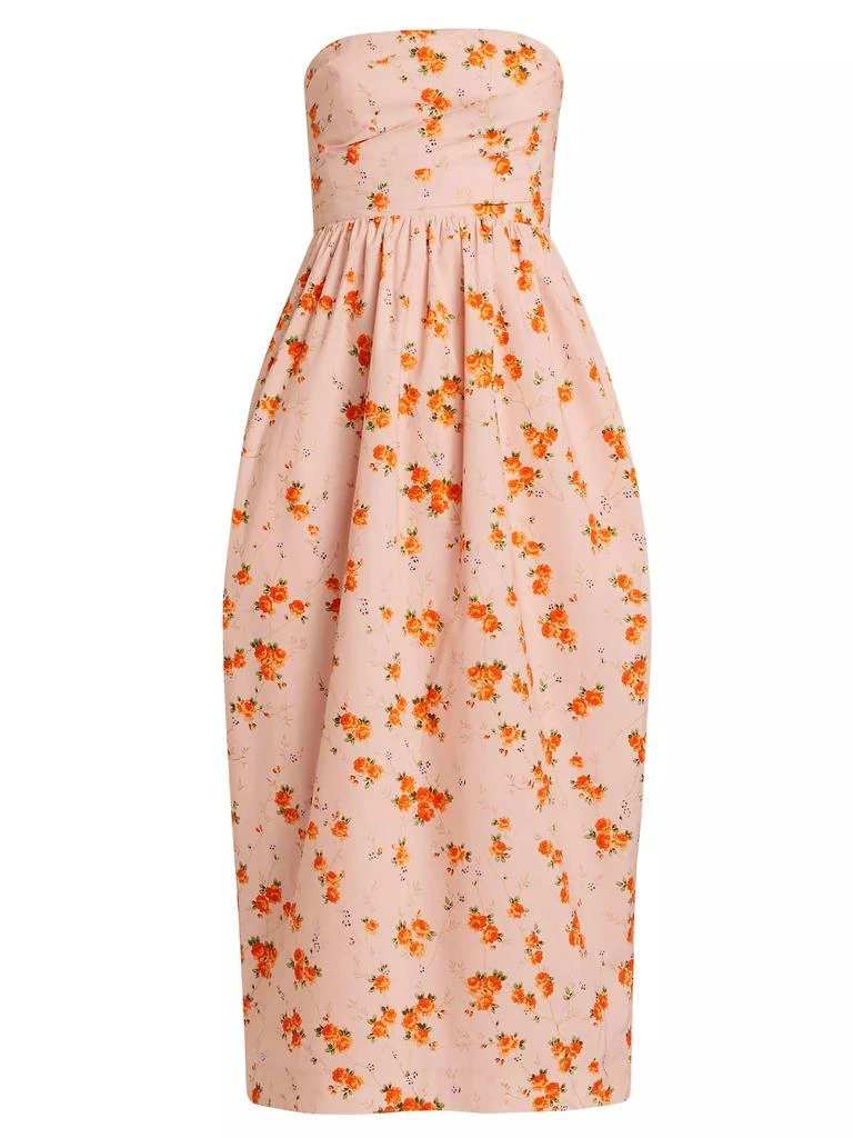 LOVESHACKFANCY Luxie Floral Cotton Strapless Midi-Dress 1