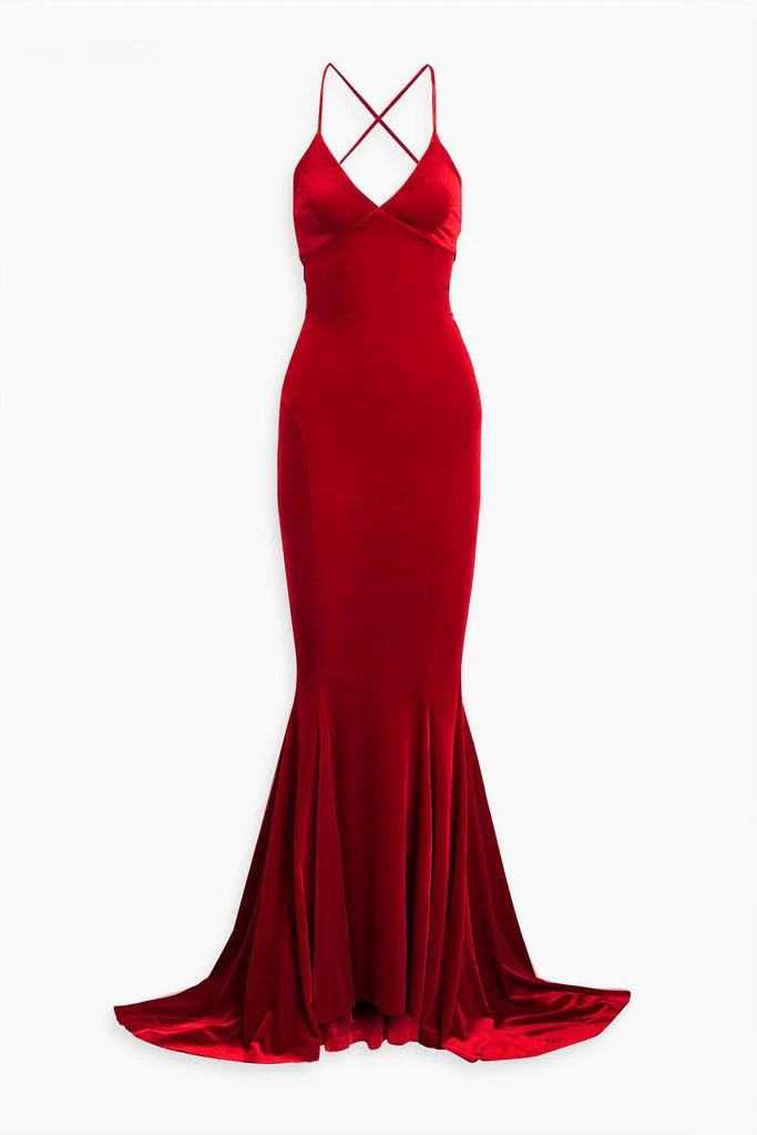 Norma Kamali Cutout stretch-velvet gown 1