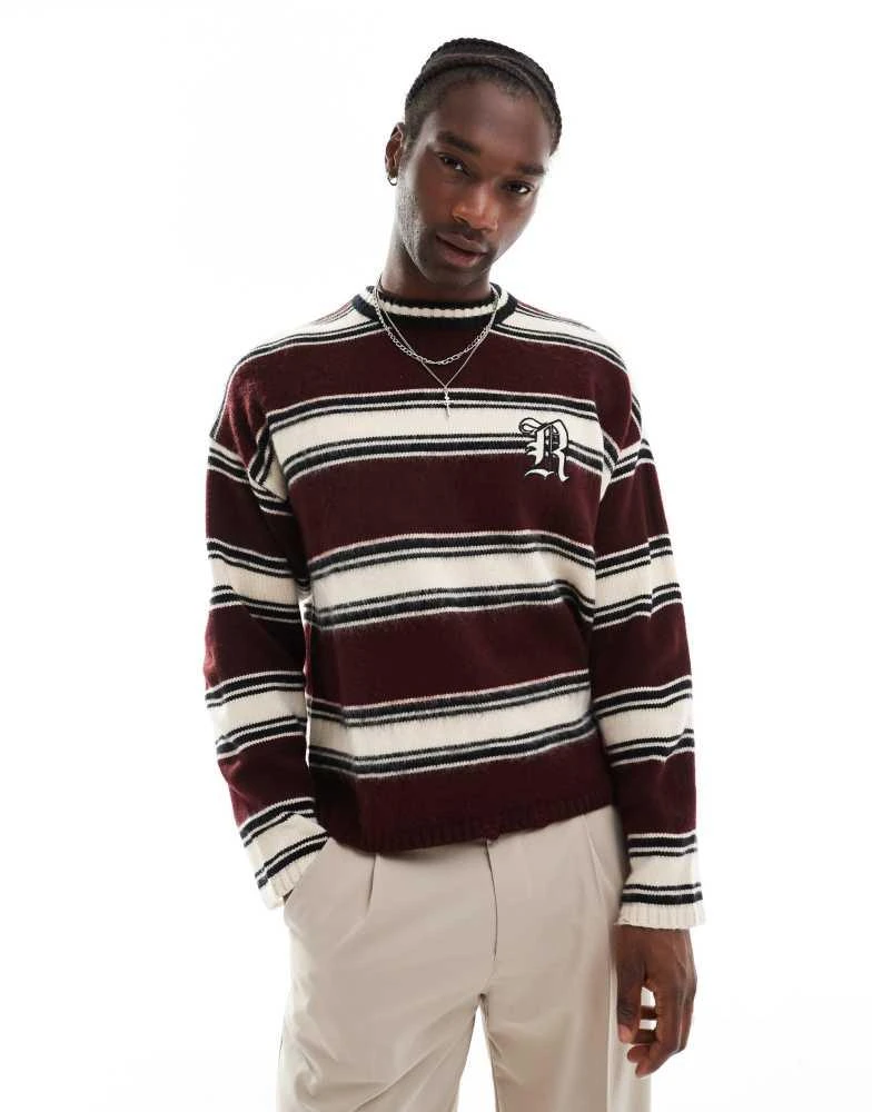 The Ragged Priest The Ragged Priest stripe distressed long sleeve t-shirt in red & white 1
