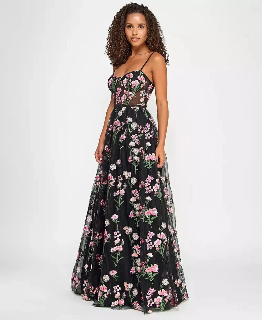 City Studios Juniors' Floral-Embroidered Tulle Ballgown, Created for Macy's 3