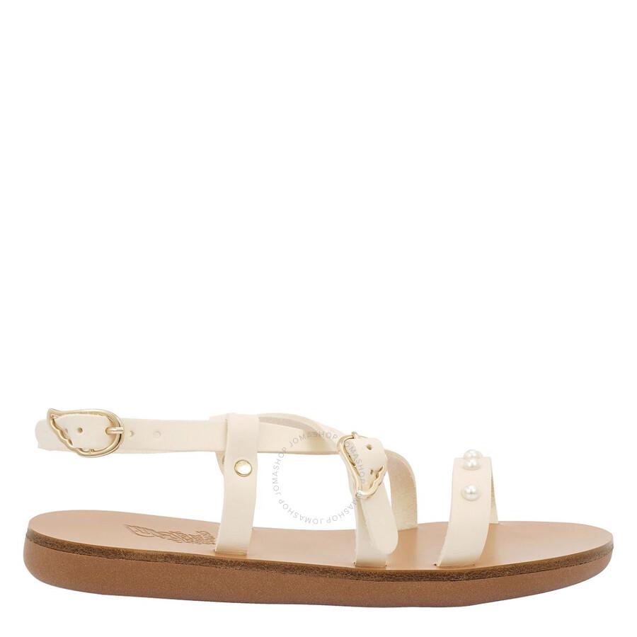 ANCIENT GREEK SANDALS Kids Off White Leather Soft Pearl Sandals