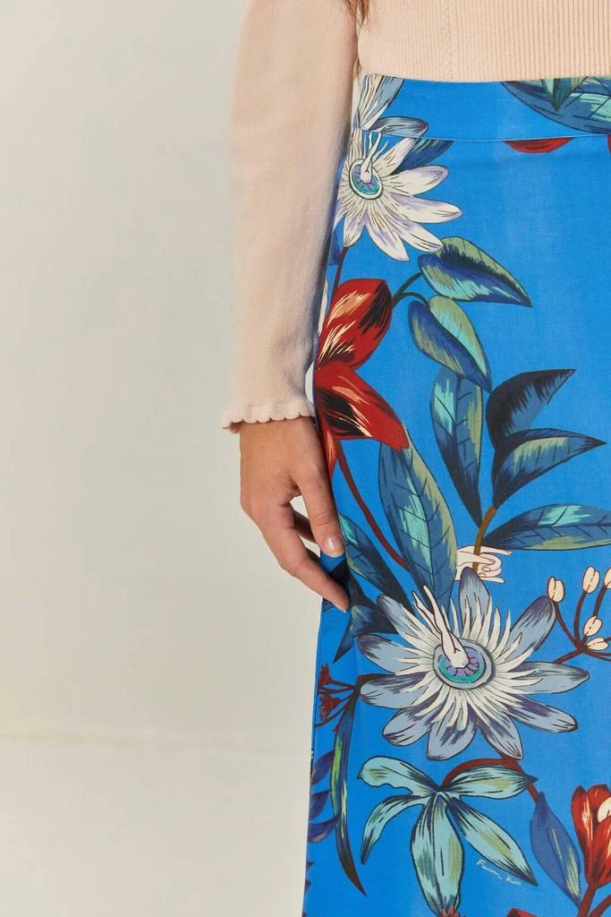 Farm Rio Surreal Flowers Midi Skirt In Blue 3