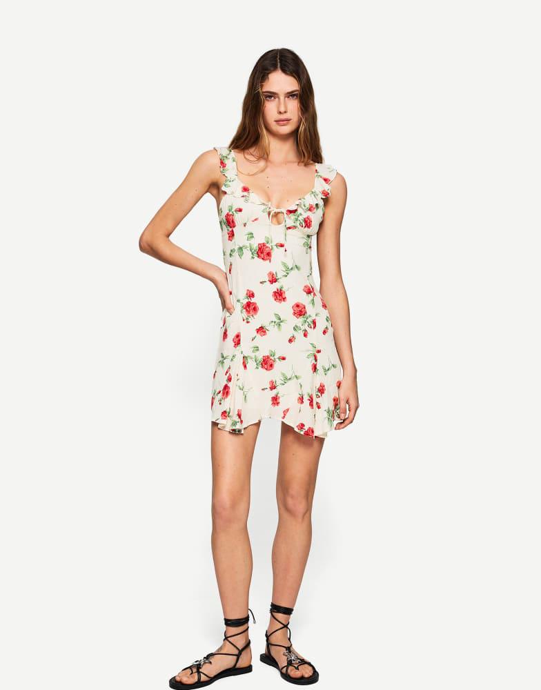 Bershka Bershka printed strappy mini dress in white