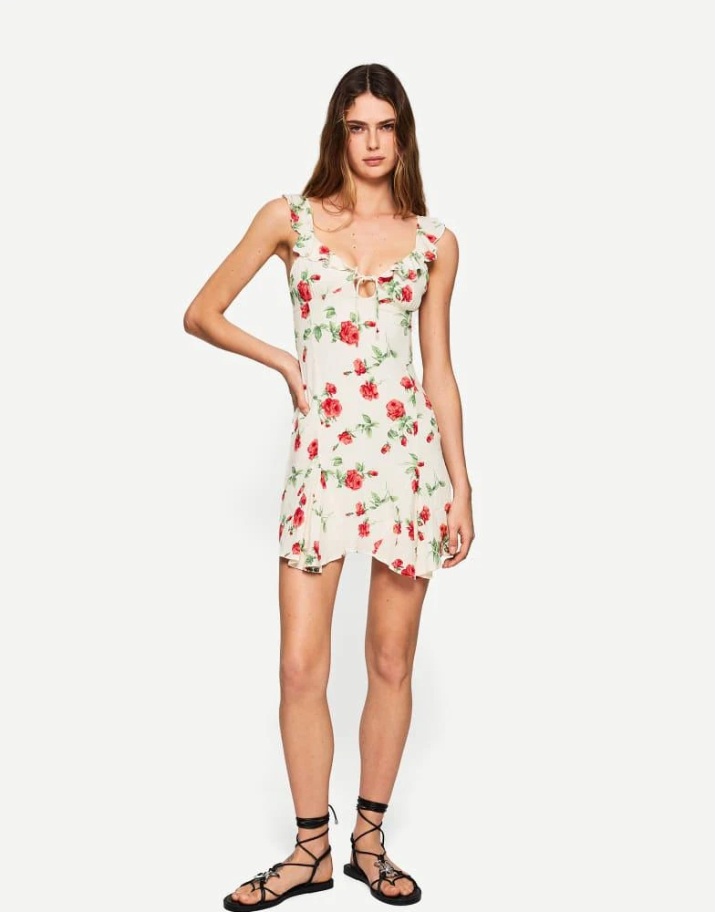 Bershka Bershka printed strappy mini dress in white 1