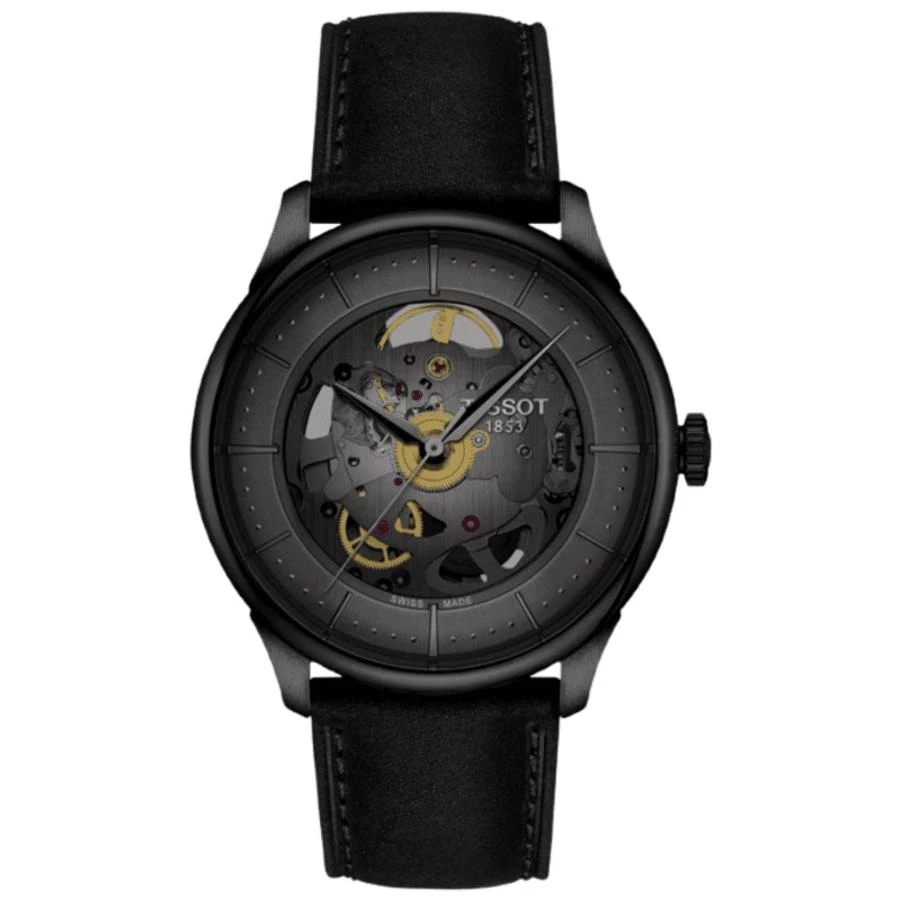 Tissot Chemin Des Tourelles Powermatic 80 Skeleton Grey Dial Leather Strap Men's Watch T139.836.36.441.00 1