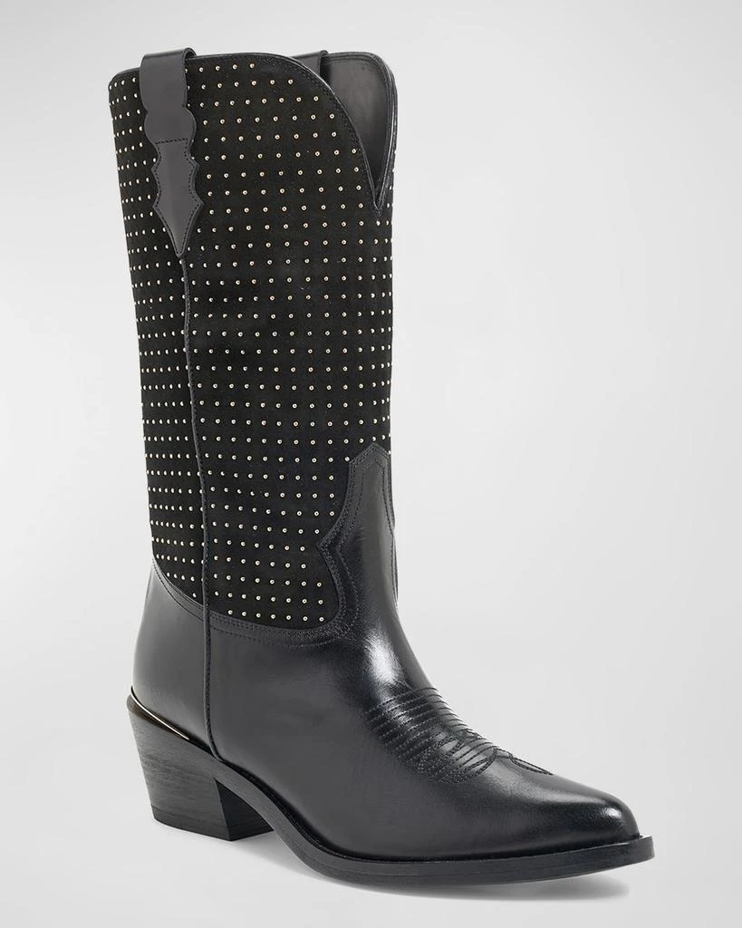 Partlow Woodley Studded Mixed Leather Western Boots 3