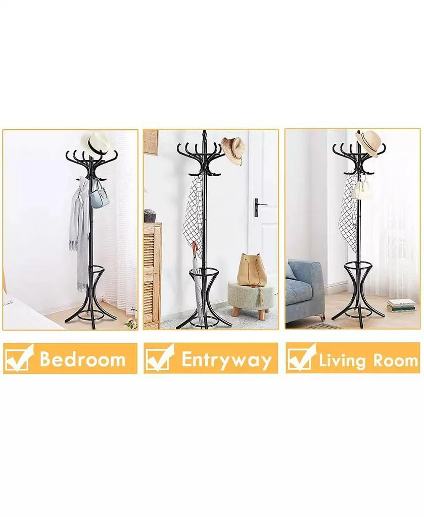 GOUUN Wood Standing Hat Coat Rack with Umbrella Stand 4