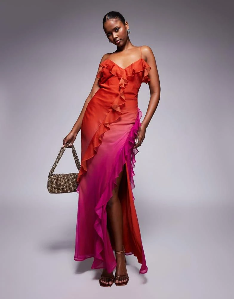 ASOS ASOS DESIGN chiffon ombre maxi dress in orange and pink 1