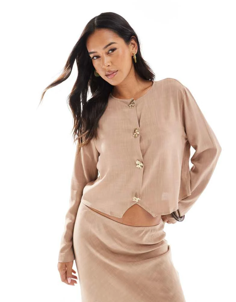 Cardigan Asos Button Front Skirt ASOS DESIGN Linen Look Cropped Co