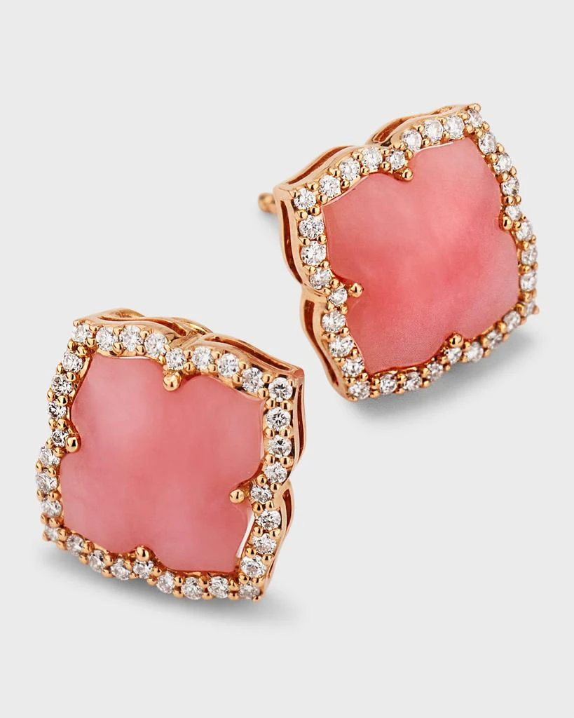 Piranesi 18K Rose Gold Carved Pink Opal and Round Diamond Small Stud Earrings 3