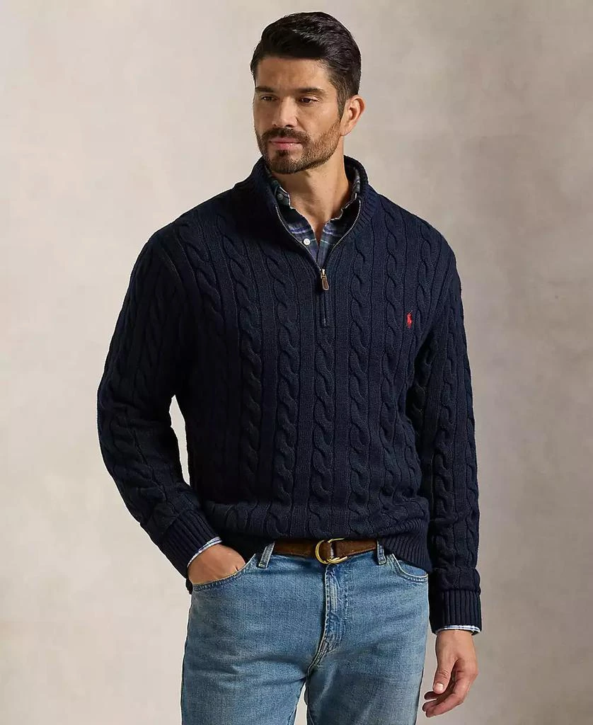 Ralph Lauren Men's Big & Tall Cable-Knit Cotton Quarter-Zip Sweater 3