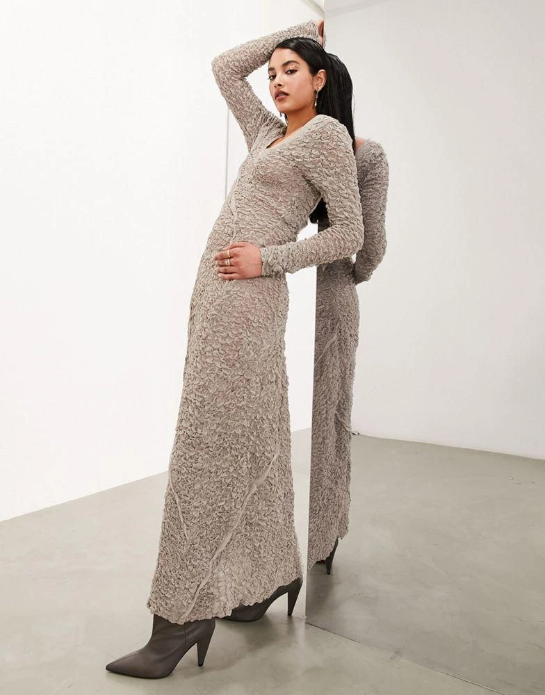 ASOS EDITION ASOS EDITION textured crinkle scoop neck maxi dress with seam detail in oatmeal 4