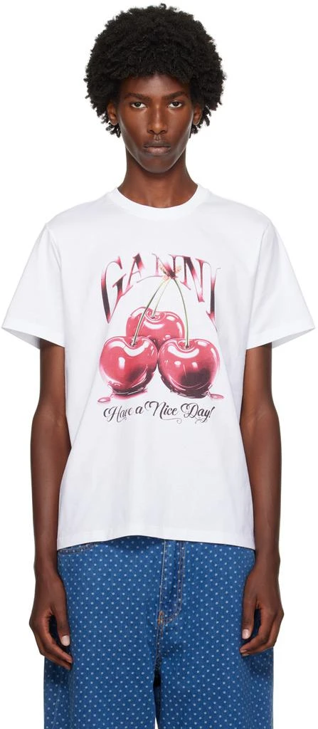 Ganni White Cherry Relaxed T-Shirt 1