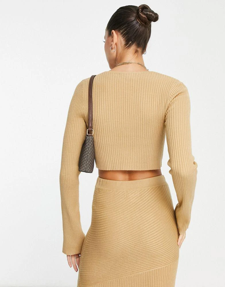 Pretty Lavish Pretty Lavish knitted crop top co-ord in camel 3