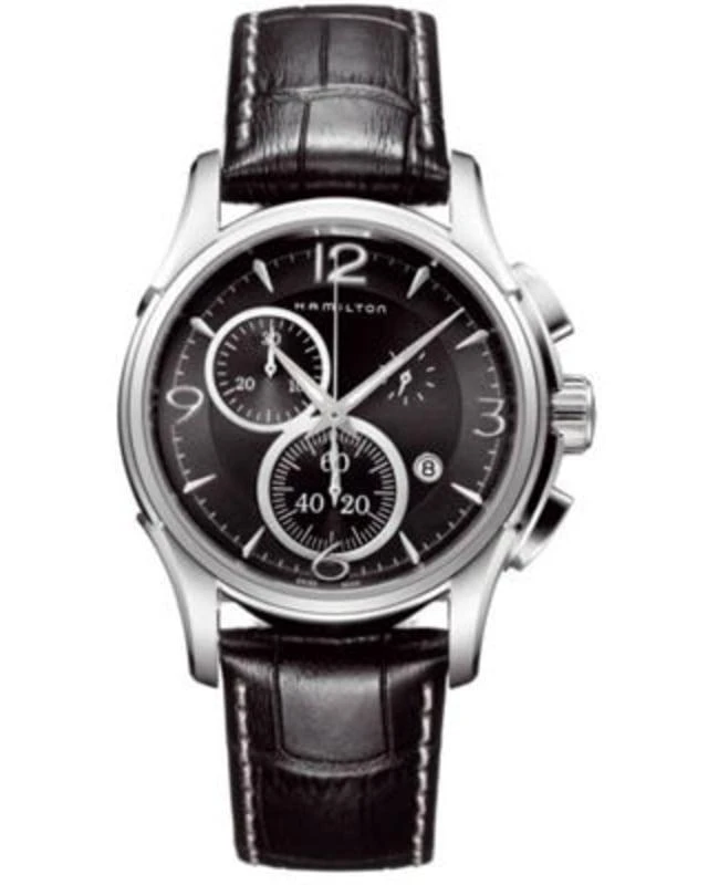 Hamilton Hamilton Jazzmaster Chrono Quartz Black Dial Leather Strap Men's Watch H32612735 1