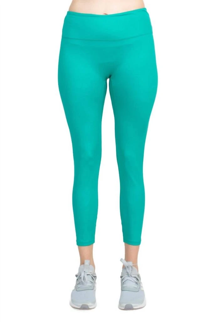 ac-tiv-ology Mid Waist Banded High Shine 7/8 Interlock Legging In Jade