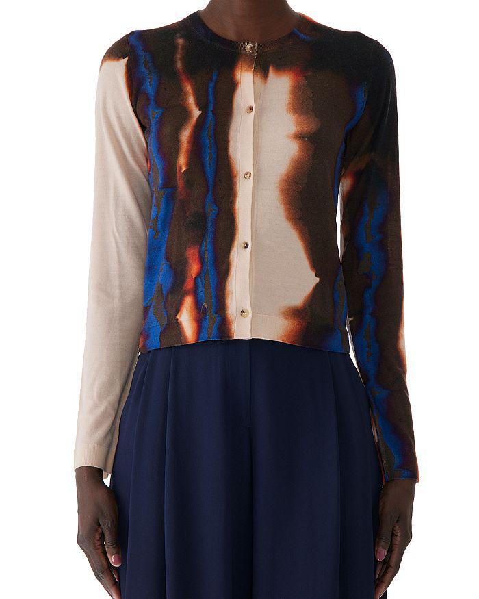 Jason Wu Burned Striped Wool Crewneck Cardigan Sweater
