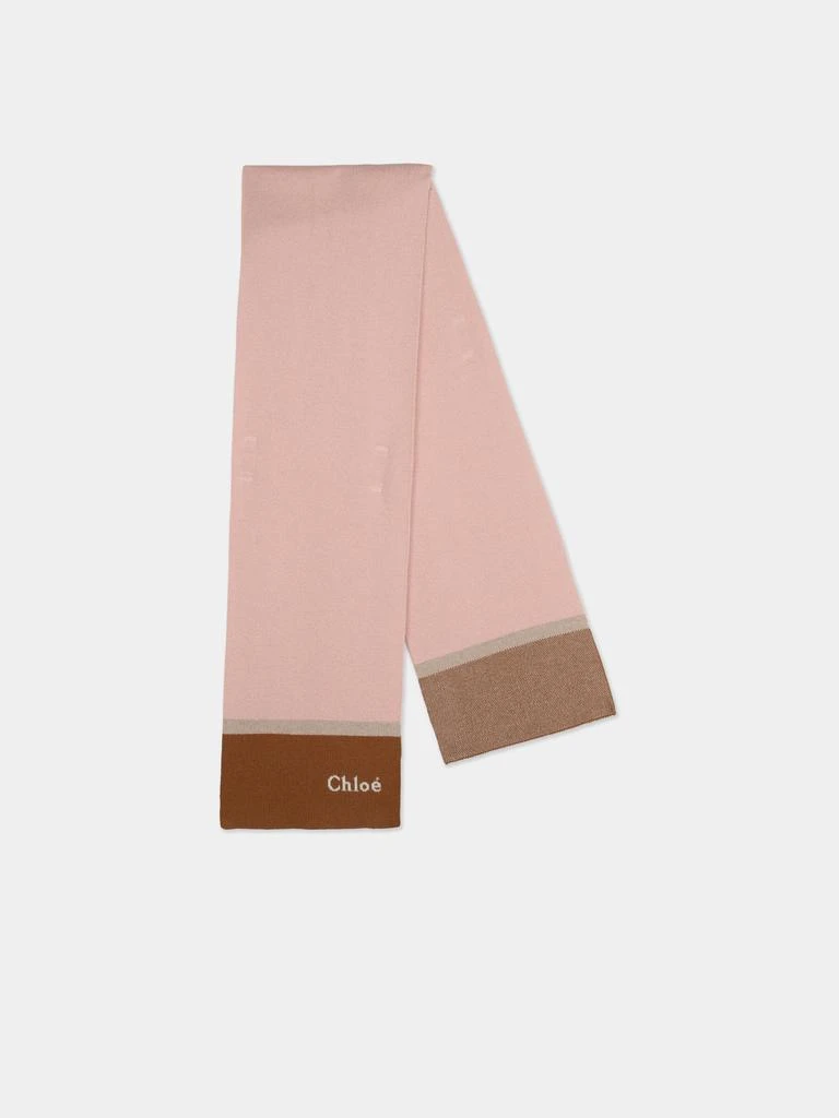 Chloé Chloé Girls Knitted Logo Scarf in Pink 1