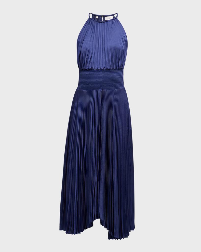 A.L.C. Renzo II Satin Pleated High-Neck Midi Dress