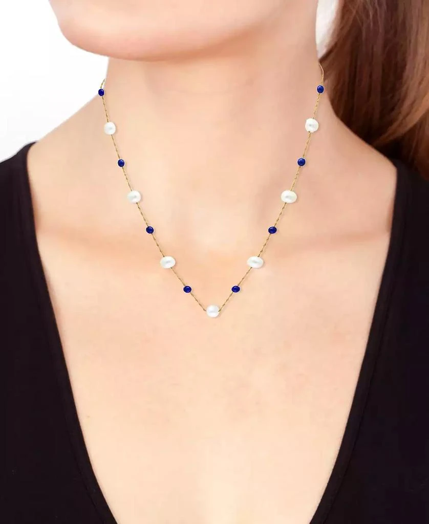Effy EFFY® Freshwater Pearl (6-1/2mm) & Lapis Lazuli 18" Collar Necklace in 14k Gold 2