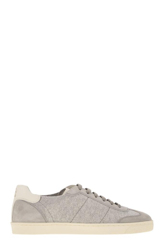 Brunello Cucinelli COTTON KNIT, WASHED SUEDE AND SOFT CALFSKIN TRAINERS