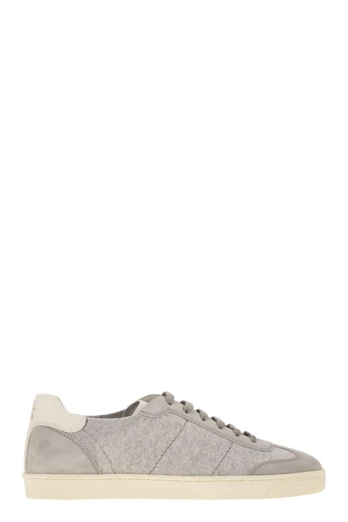 BRUNELLO CUCINELLI COTTON KNIT, WASHED SUEDE AND SOFT CALFSKIN TRAINERS 1