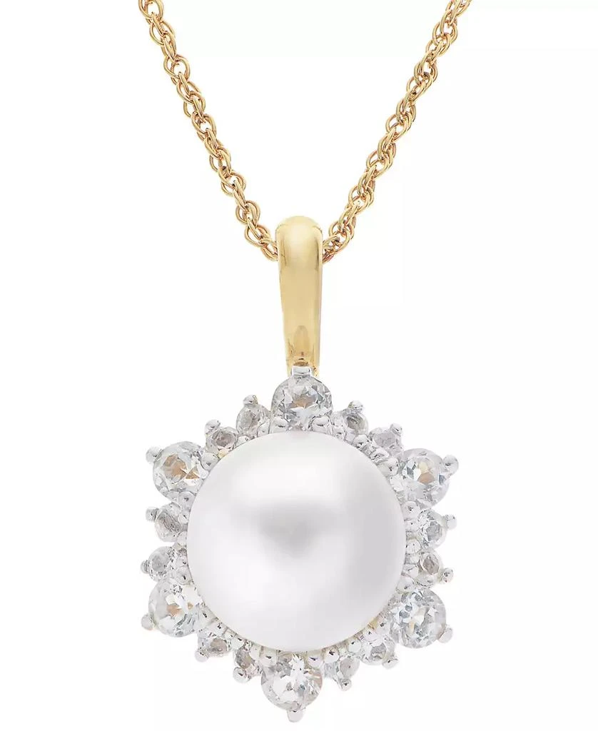 Macy
s Cultured Freshwater Pearl (8mm) 
White Topaz (3/4 ct. t.w.) Halo 18" Pendant Necklace in 14k Gold-Plated Sterling Silver