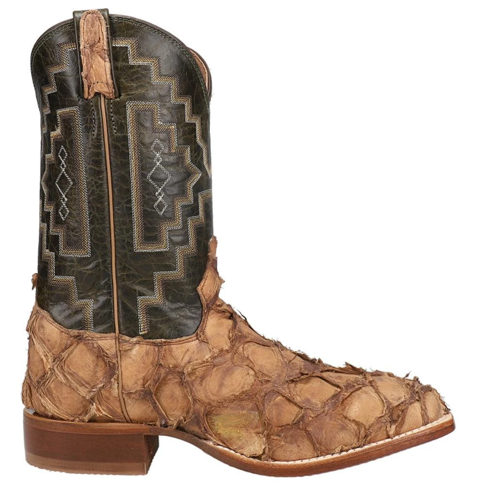 Tony Lama Leviathan Southwest Embroidered Pirarucu Square Toe Pull On Cowboy Boots 1