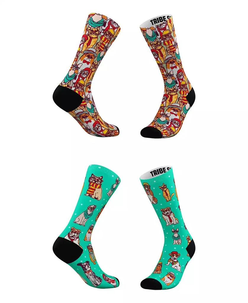 Tribe Socks Men's and Women's Hipster Cat Socks, Set of 2 1