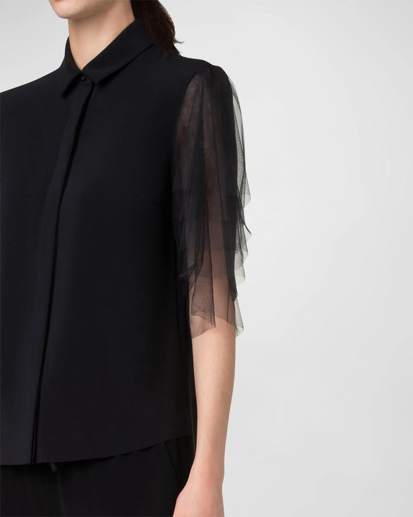 Akris Layered Tulle-Sleeve Button-Down Blouse 5
