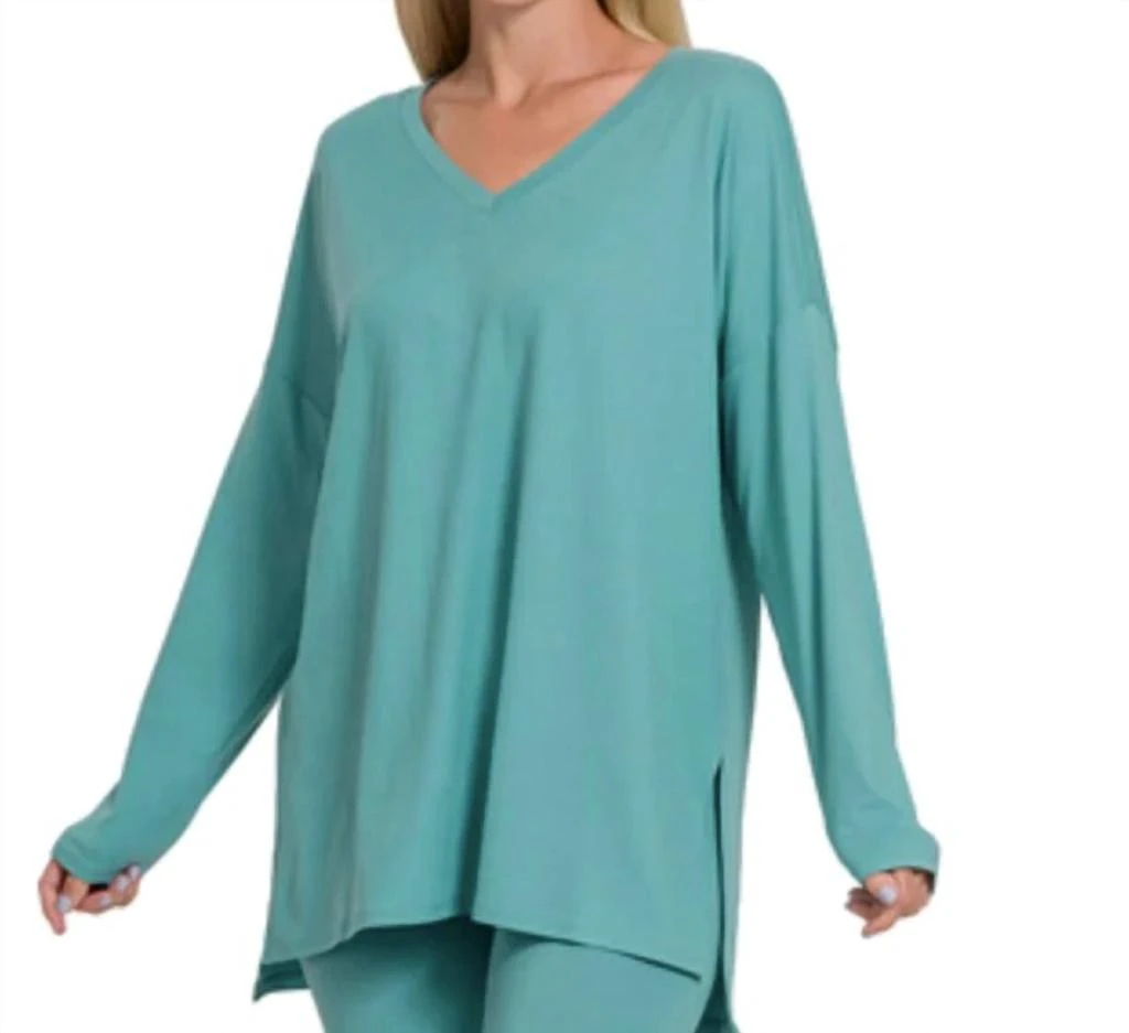 ZENANA Just Relax Loungewear Set In Dusty Teal 2