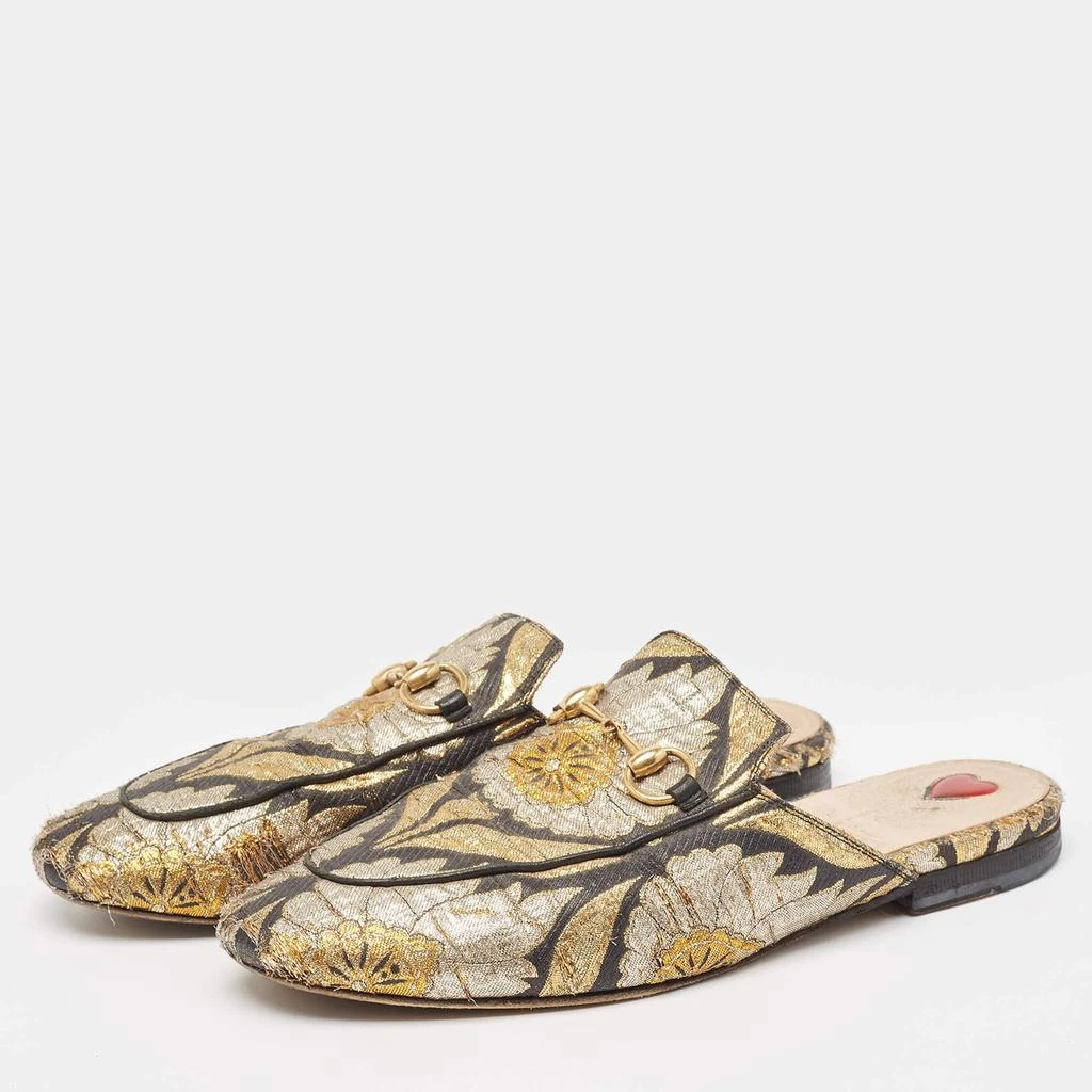 Gucci Gucci Metallic Brocade Fabric Princetown Flat Mules Size 37 2