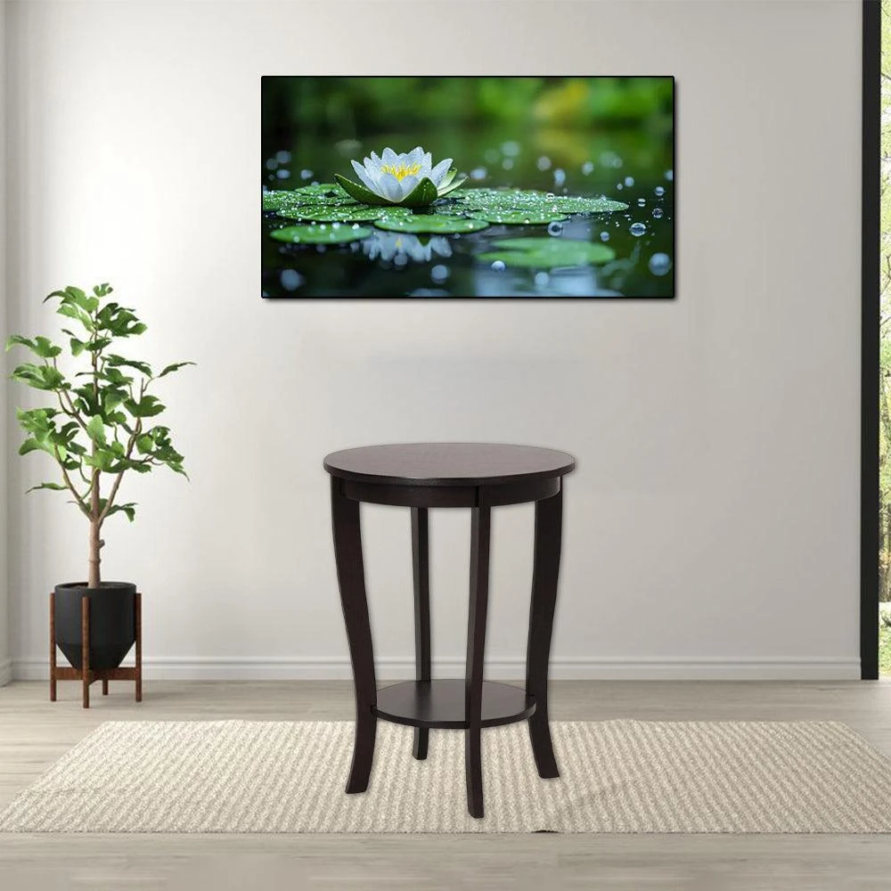 Hivvago Two-Layer Round End Table with Durable Solid Wood Legs