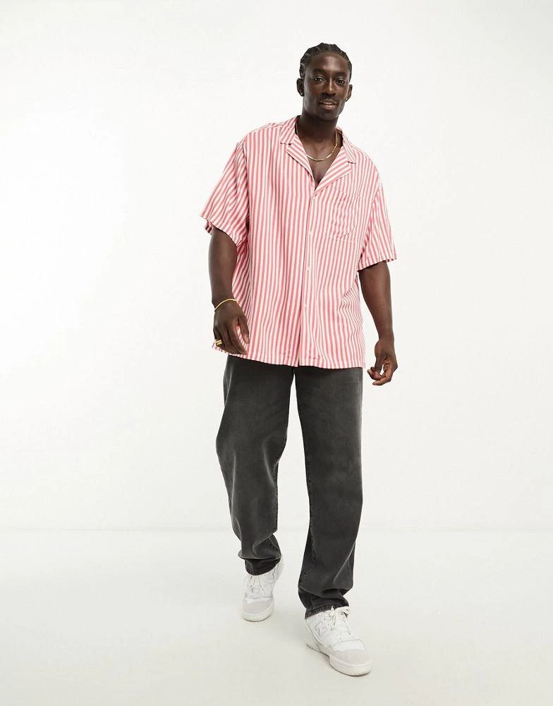 ASOS ASOS DESIGN oversized revere longline bowling stripe shirt in rust 2