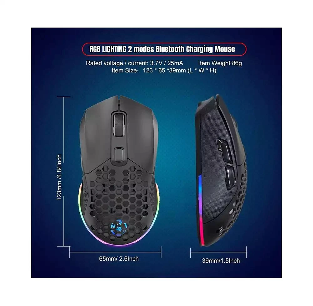 risokeys Dual-Mode Wireless Gaming Mouse, 2.4G + Bluetooth 5.1, 6 Adjustable DPI 800-4800, RGB Backlit 4