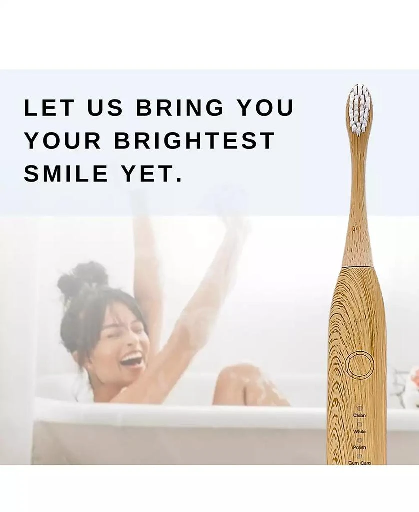 PearlBar Sonic Electric Toothbrush with USB Charging Base, USB Cord and Bamboo Brush Heads, Set of 3 10