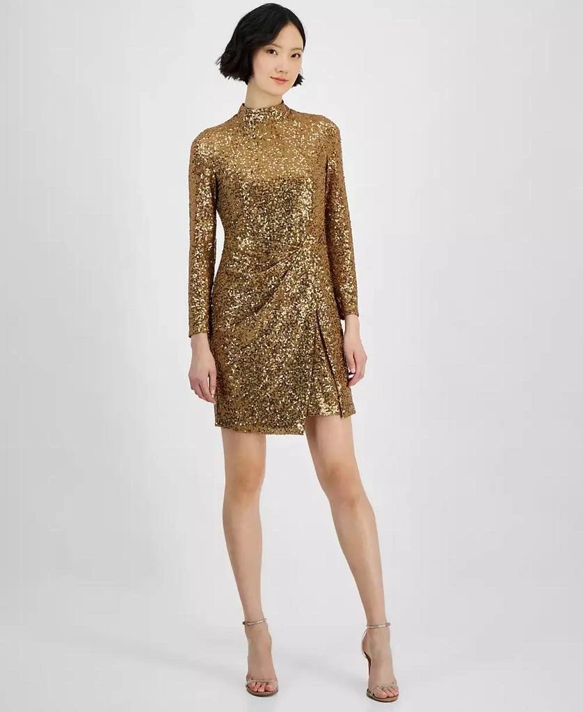 Anne Klein Women's Mock-Neck Long-Sleeve Faux-Wrap Dress 1
