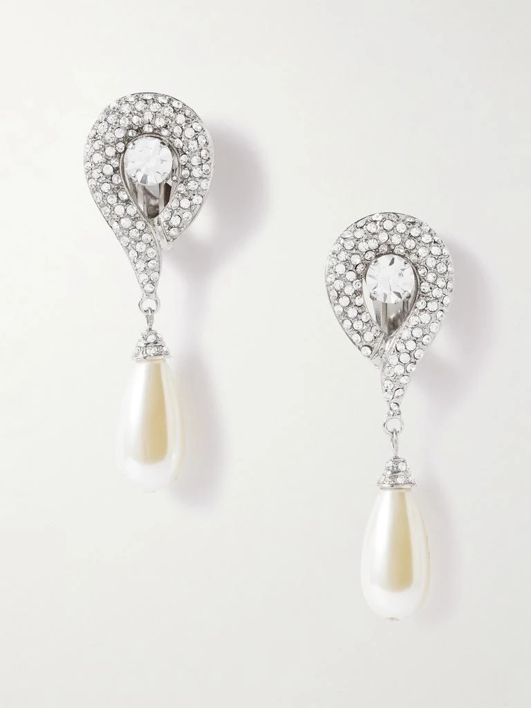 Alessandra Rich Silver-tone, Crystal And Faux-pearl Clip Earrings