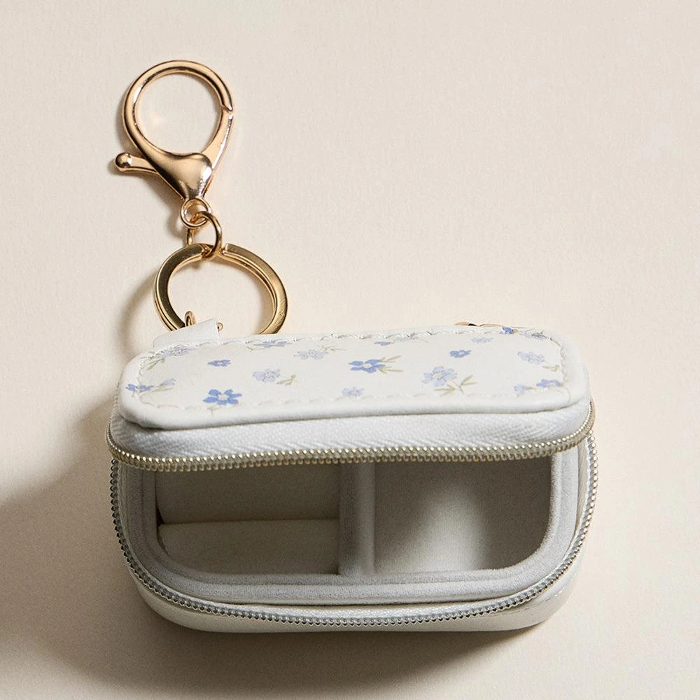 FASHNZFAB Floral Pattern Printed Rectangular Travel Jewelry Case Keychain Bag Charm