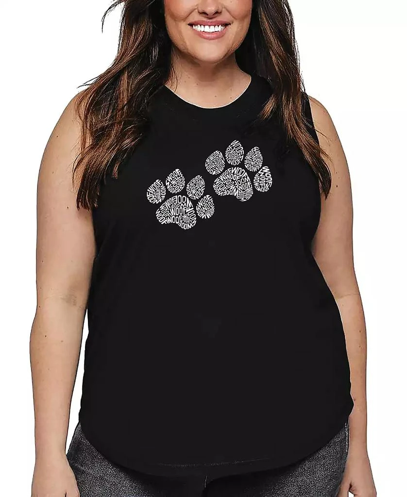 LA Pop Art Plus Size Woof Paw Prints Word Art Tank Top