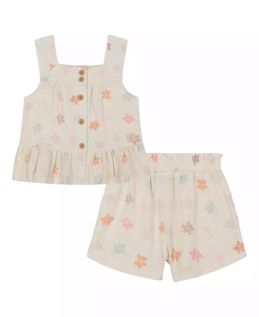 Calvin Klein Toddler and Little Girls 2-Piece Floral Print Slub Jersey Shorts Set 2