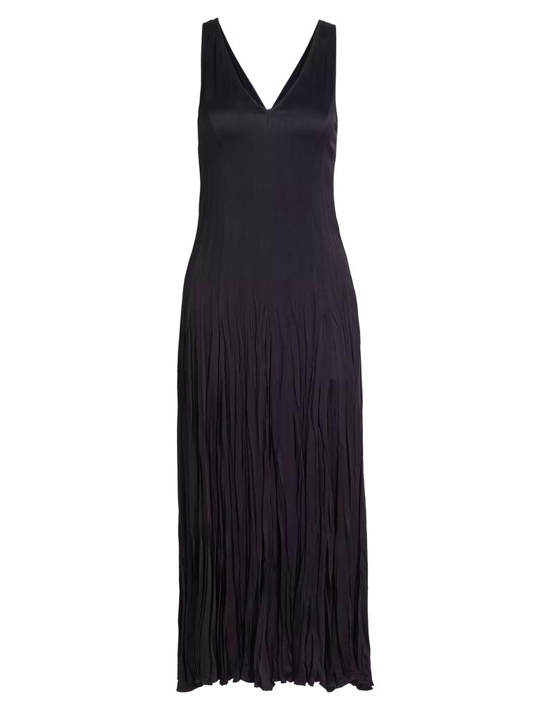 Michael Kors Collection Satin Pleated V-Neck Midi Dress