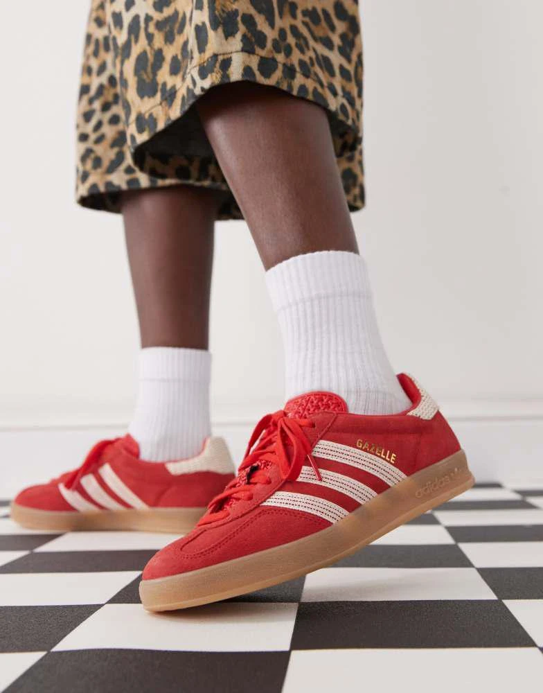 Adidas adidas Originals Gazelle Indoor trainers in red and cream crochet 5