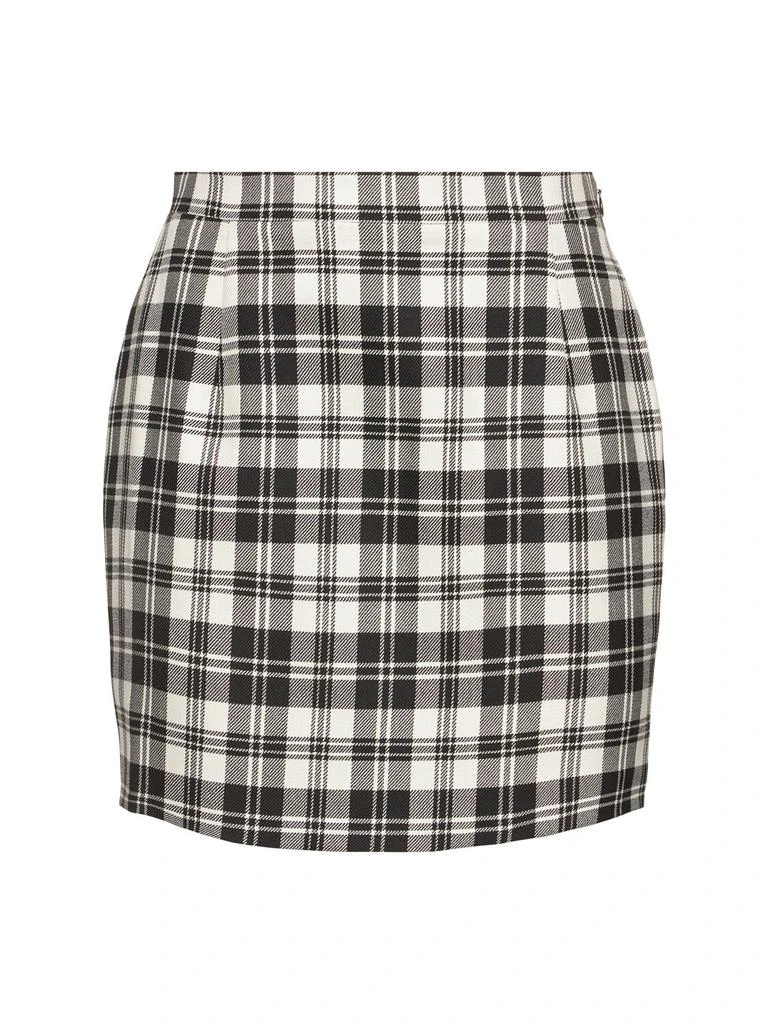 Alessandra Rich Pleated Wool Tartan Mini Skirt W/buckles 1