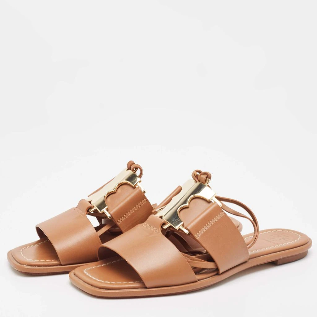 Tory Burch Tory Burch Brown Leather Gemini Link Flat Sandals Size 37.5 2