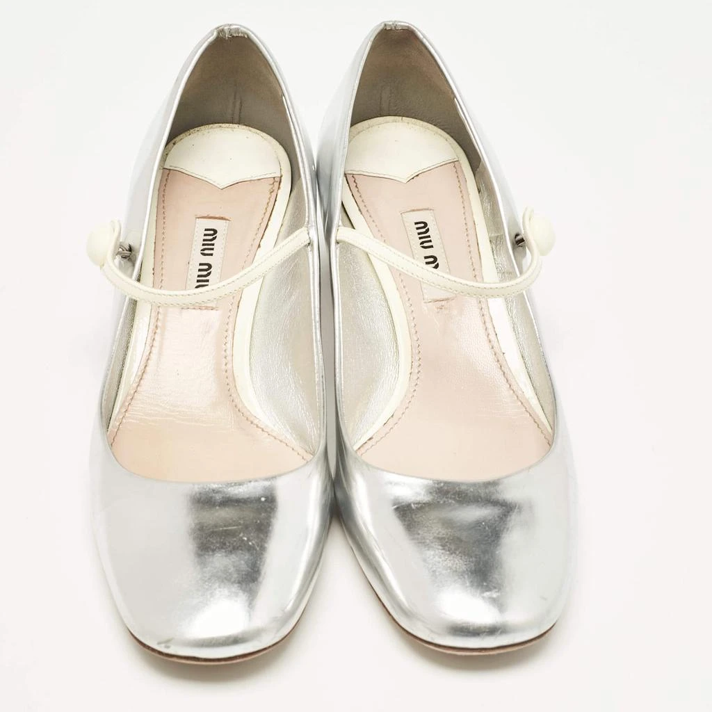 Miu Miu Miu Miu Silver Leather Mary Jane Pumps Size 37 3