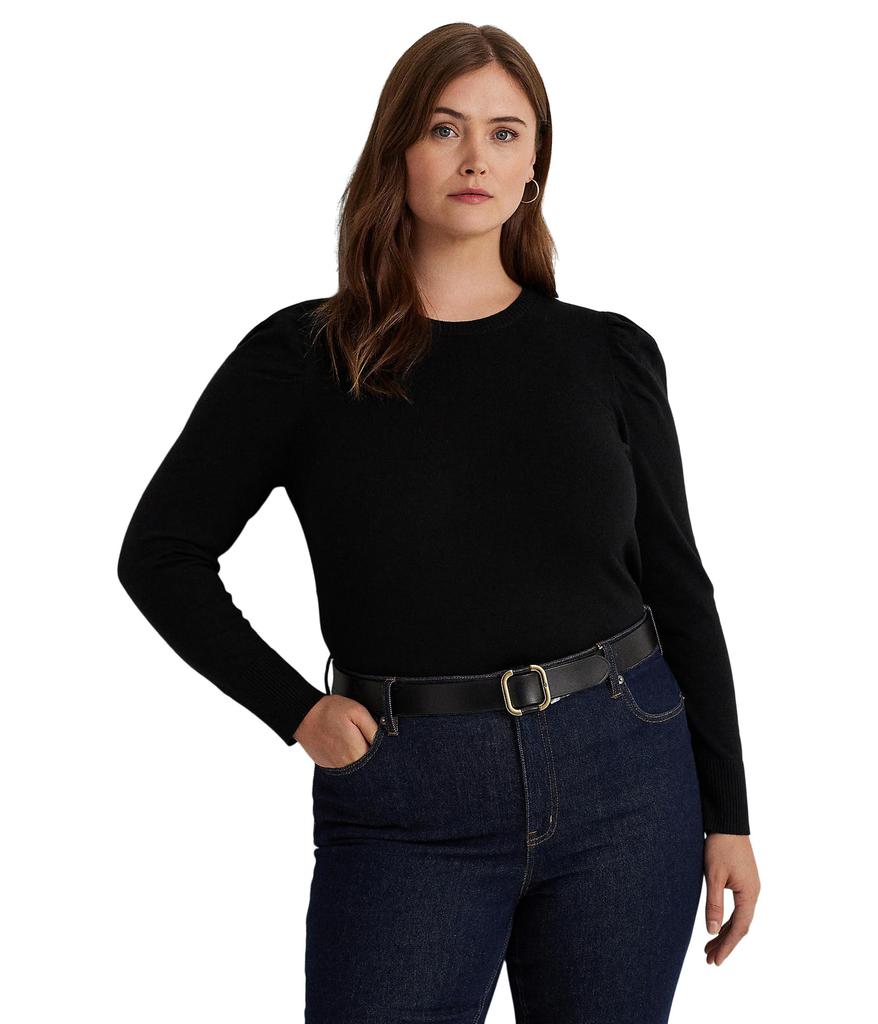 LAUREN Ralph Lauren Plus-Size Cotton-Blend Puff-Sleeve Sweater