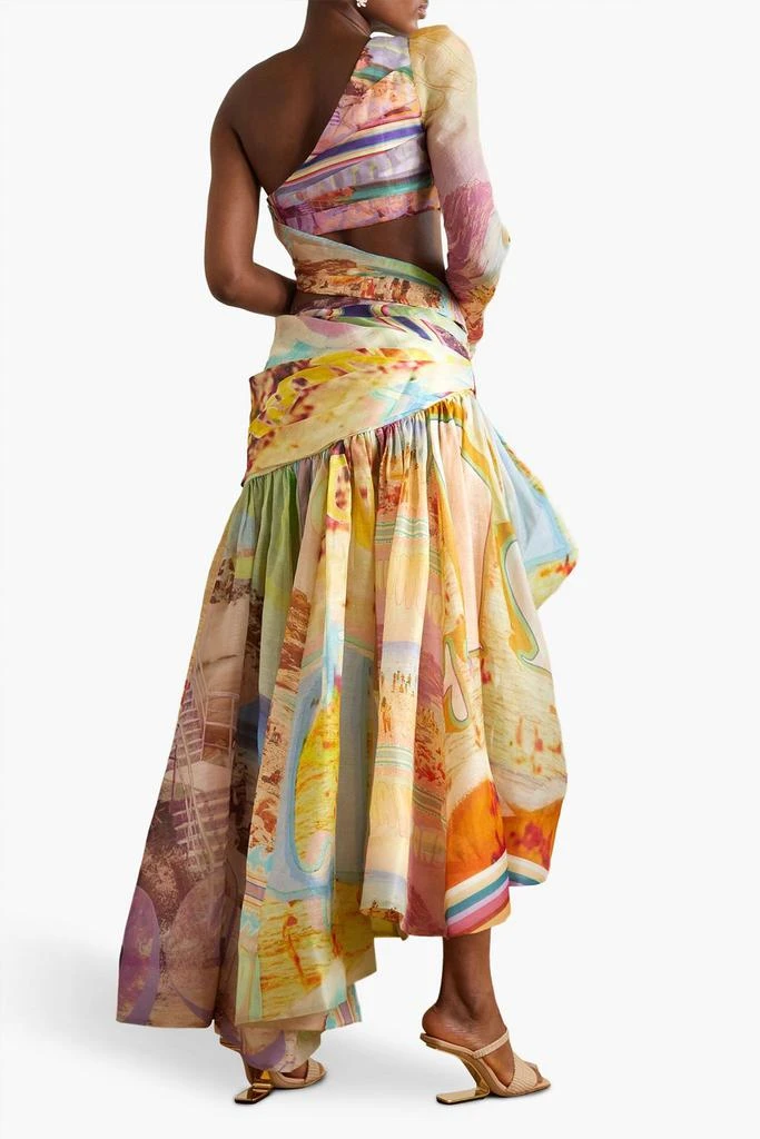 Zimmermann One-sleeve asymmetric cutout linen and silk-blend organza maxi dress 3