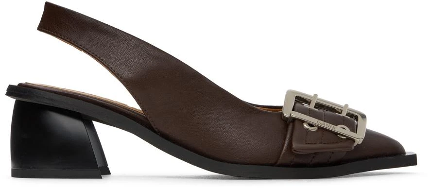 Ganni Brown Feminine Buckle Slingback Heels 1