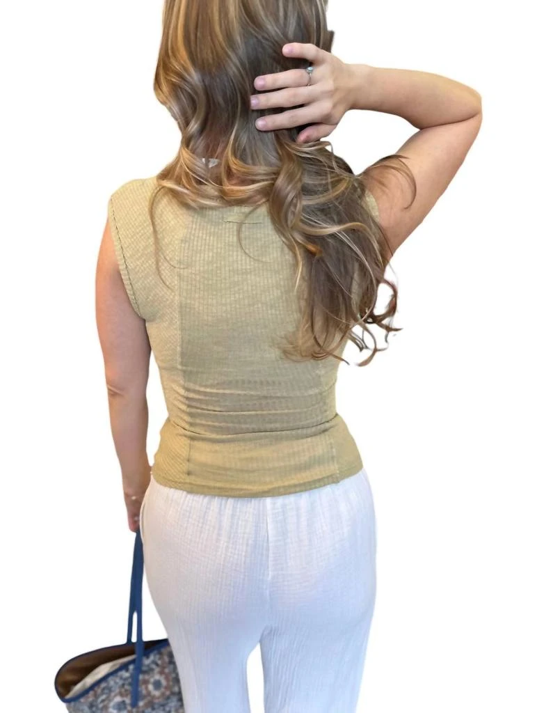 Miss Me Dreams Ribbed Tank In Light Olive Green 2